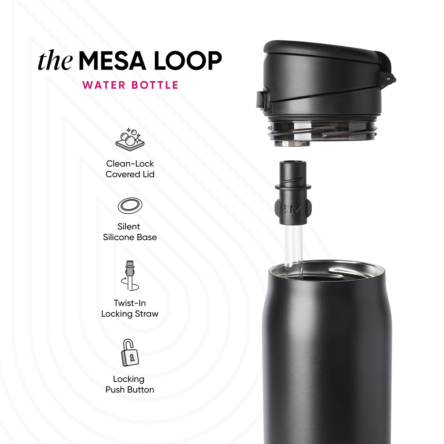 Simple Modern Mesa Loop Water Bottle with Straw | 30oz Cup Holder Friendly Insulated Stainless Steel Bottles for Travel, Sports and School | Strawberry Fields