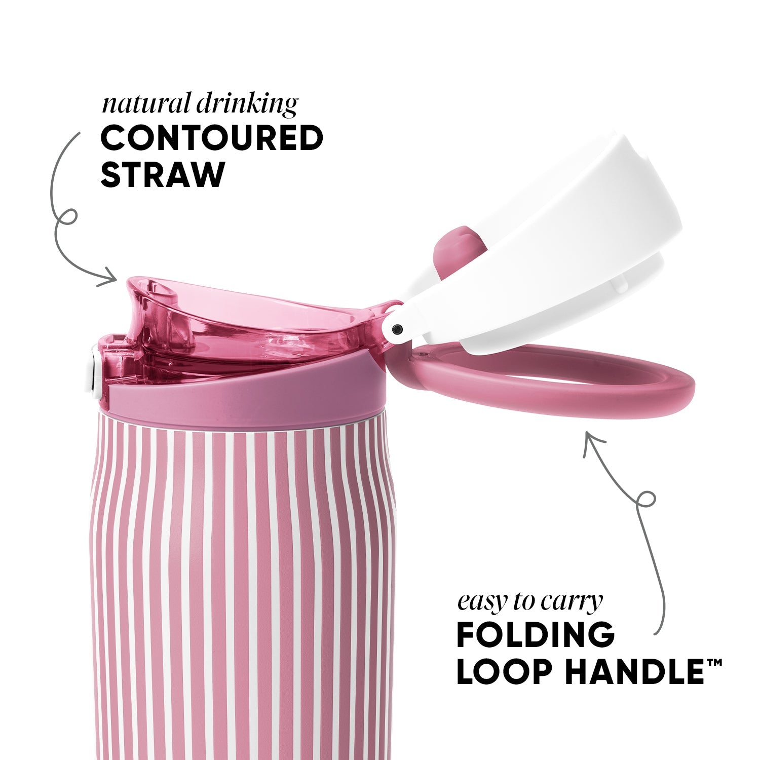 Simple Modern Mesa Loop Water Bottle with Straw | 24oz Cup Holder Friendly Insulated Stainless Steel Bottles for Travel, Sports and School | Rose Stripes