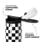 Simple Modern Mesa Loop Water Bottle with Straw | 30oz Cup Holder Friendly Insulated Stainless Steel Bottles for Travel, Sports and School | Black and White Checkmate